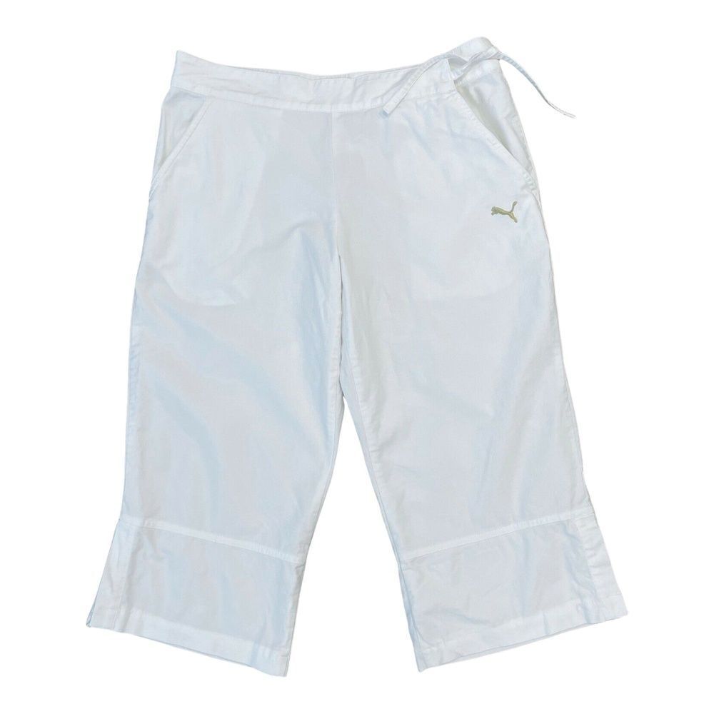 Puma Womens Capris Pants White Cropped Solid Logo Mid Rise Casual Lounge M